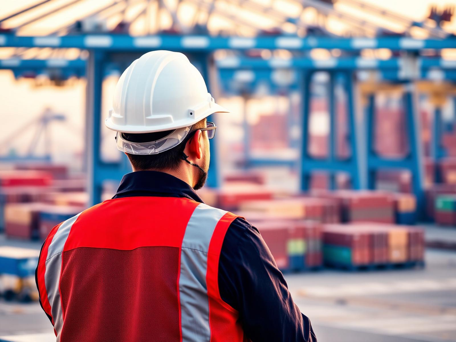 Ingeniero logístico supervisando operaciones portuarias