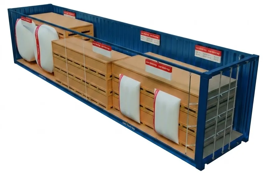 Estiba en contenedor con airbags y flejado Cordstrap